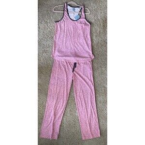 Jane & Bleecker 2PC Pajama Set Size Medium Tank Top Long Pants Pink Bees Daisies